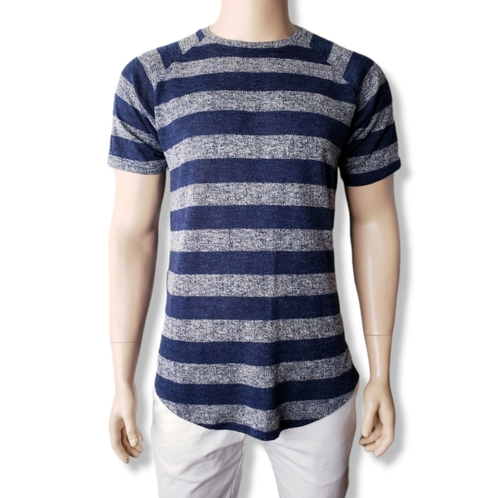 Publish Blue & Gray White Marled Striped Long Line T-Shirt